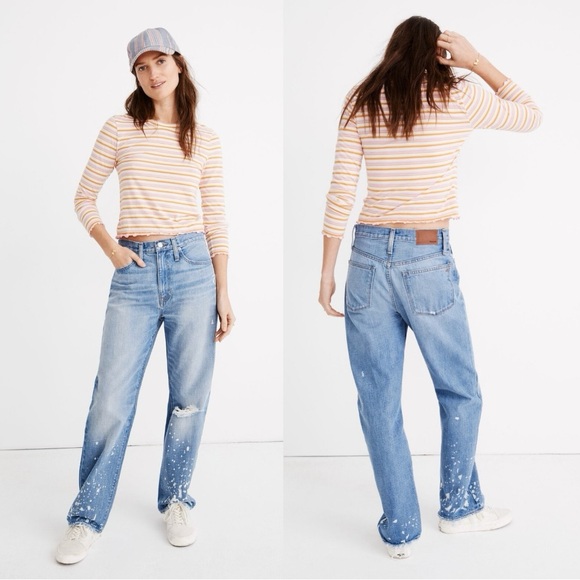 Madewell The Dadjean: Bleached Edition High-Rise Light Wash Splatter Jeans 26 - Picture 1 of 16